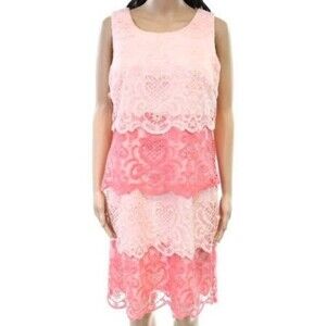 LESLIE FAY Plus Size Pink Colorblock Sheath Dress Size 14